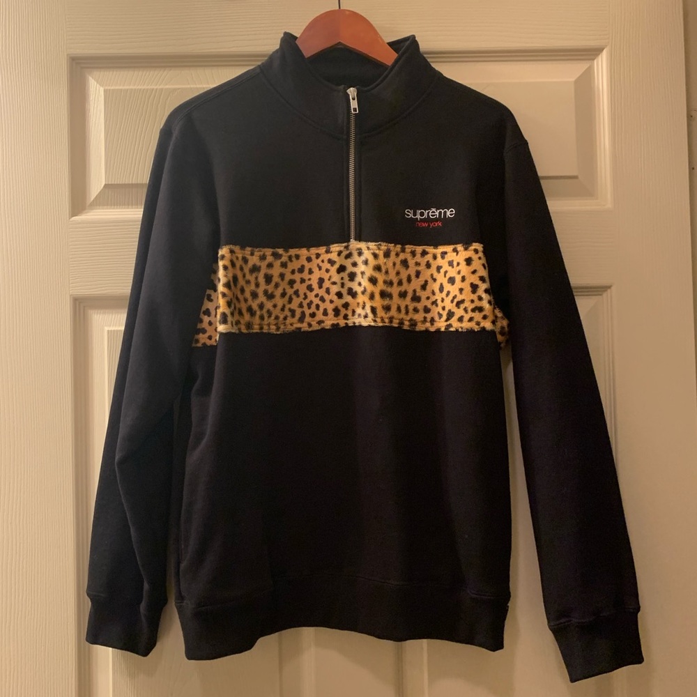 Supreme Leopard Half-Zip Black Sweatshirt